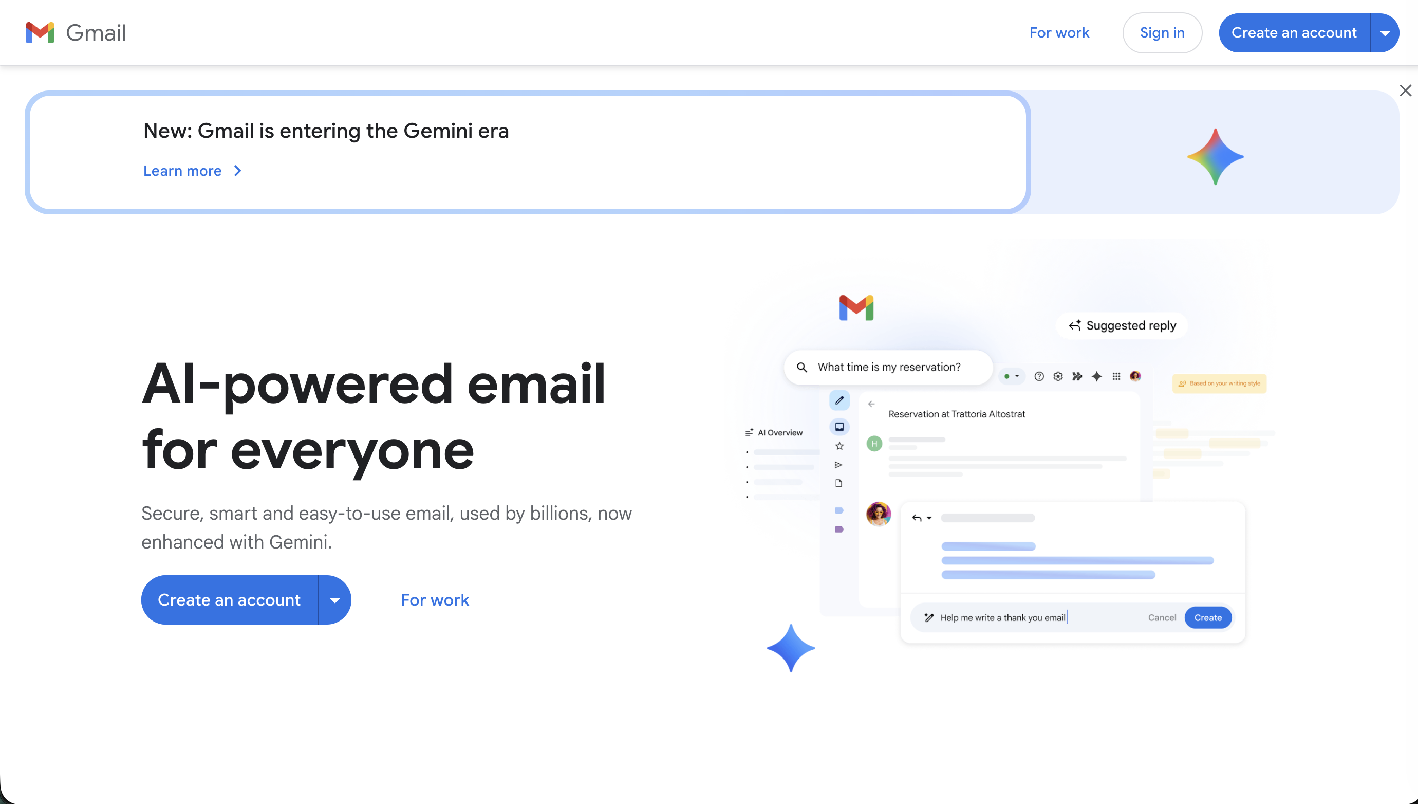 Gmail homepage with sign in button